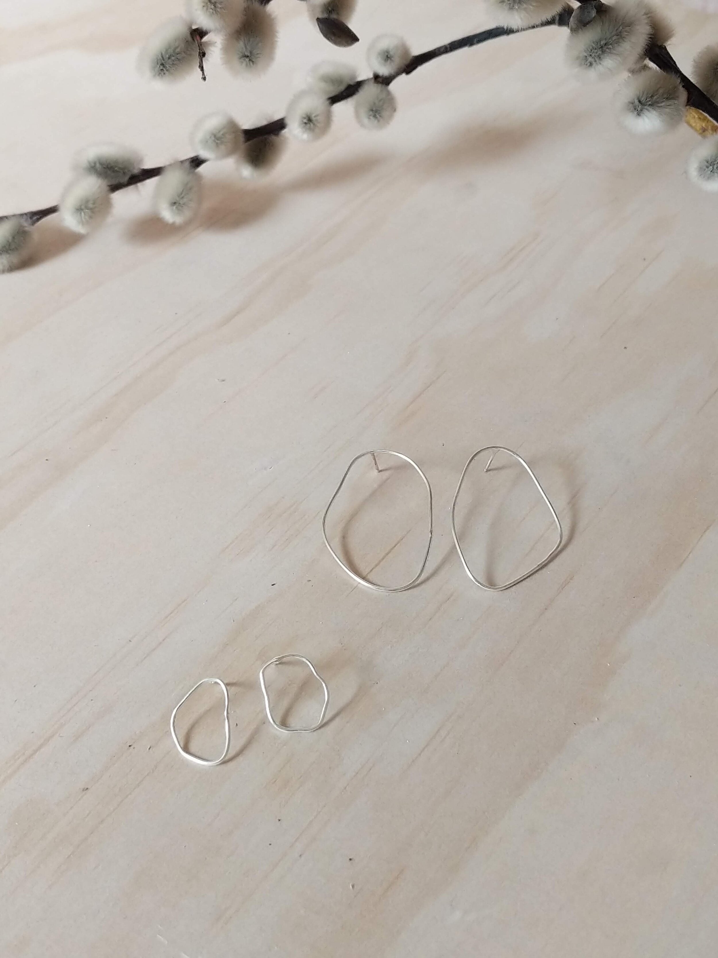 Silver Pebble Contour Earrings (sm)